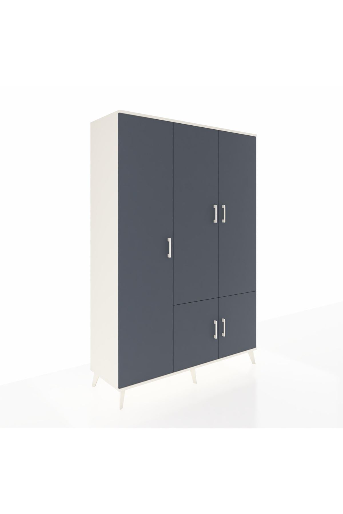 Hyperion Dolap 7 Raflı 5 Kapaklı Tek Askılı 132x44x195 Aytaşı-Antrasit/Aytaşı