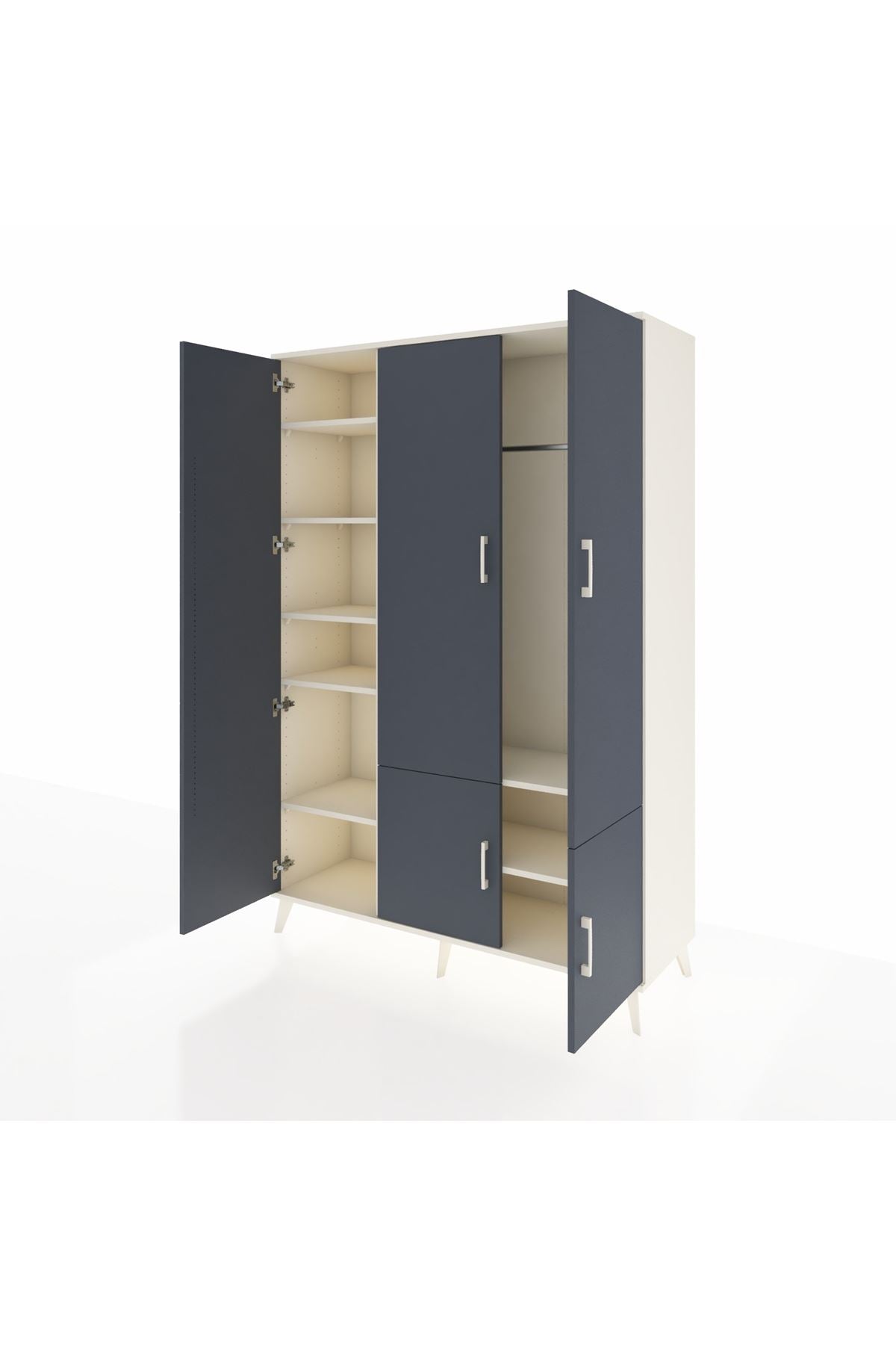 Hyperion Dolap 7 Raflı 5 Kapaklı Tek Askılı 132x44x195 Aytaşı-Antrasit/Aytaşı