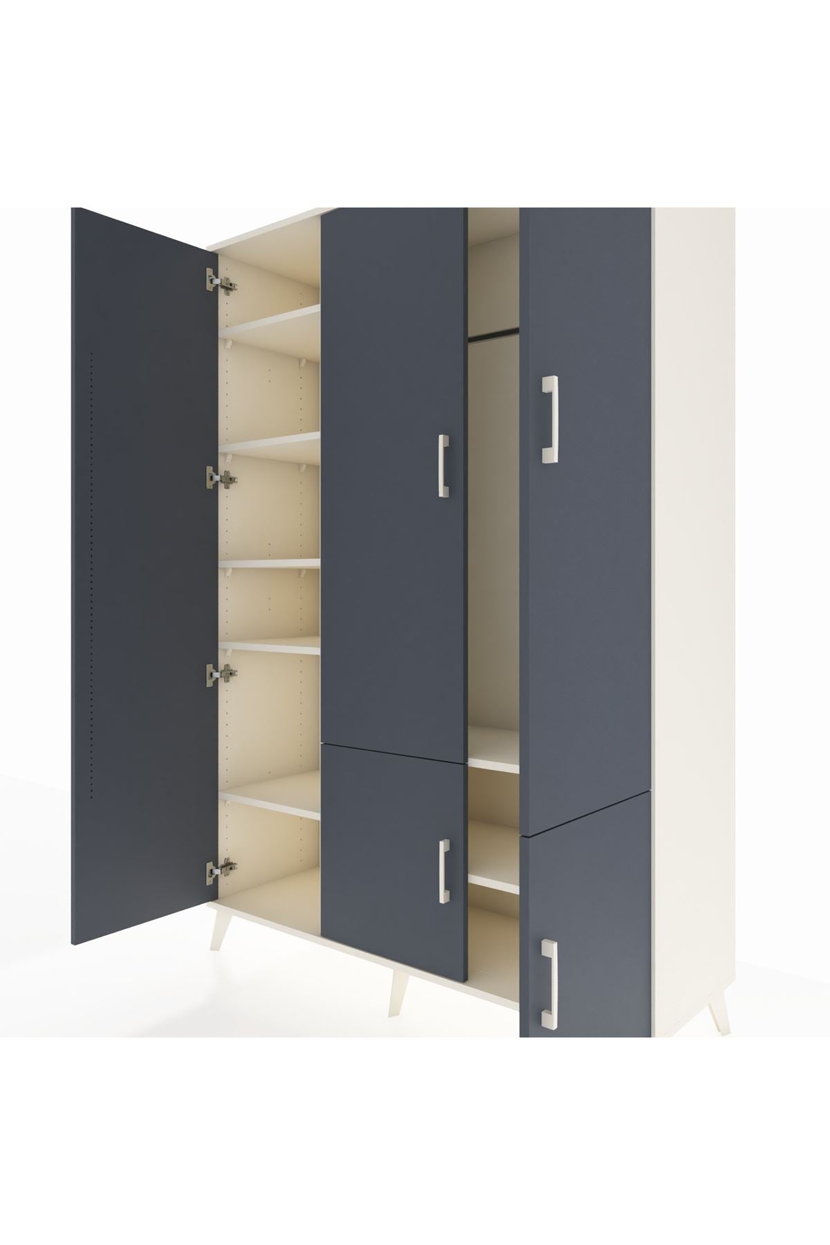 Hyperion Dolap 7 Raflı 5 Kapaklı Tek Askılı 132x44x195 Aytaşı-Antrasit/Aytaşı