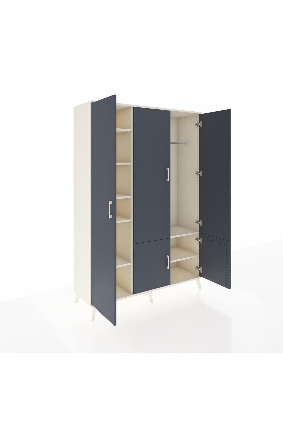 Hyperion Dolap 7 Raflı 5 Kapaklı Tek Askılı 132x44x195 Aytaşı-Antrasit/Aytaşı