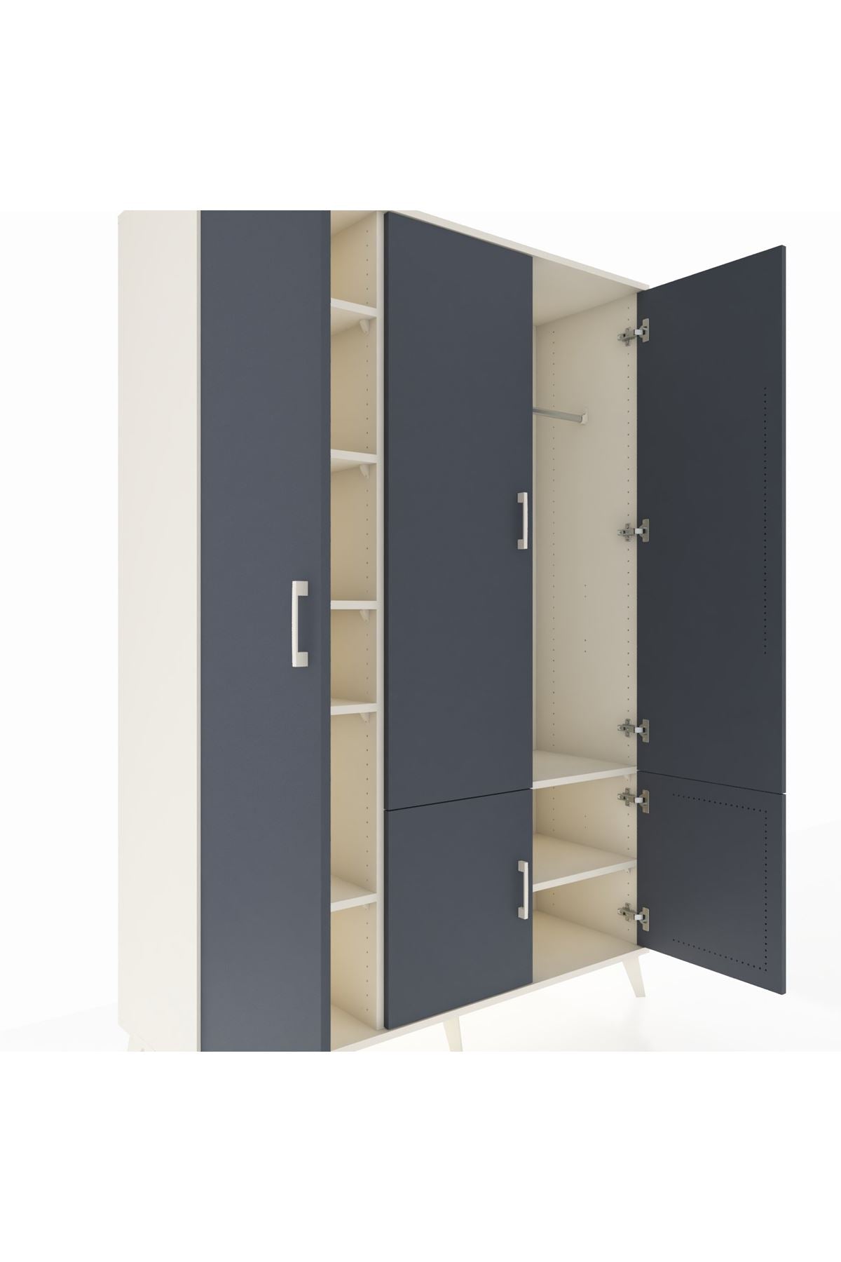 Hyperion Dolap 7 Raflı 5 Kapaklı Tek Askılı 132x44x195 Aytaşı-Antrasit/Aytaşı