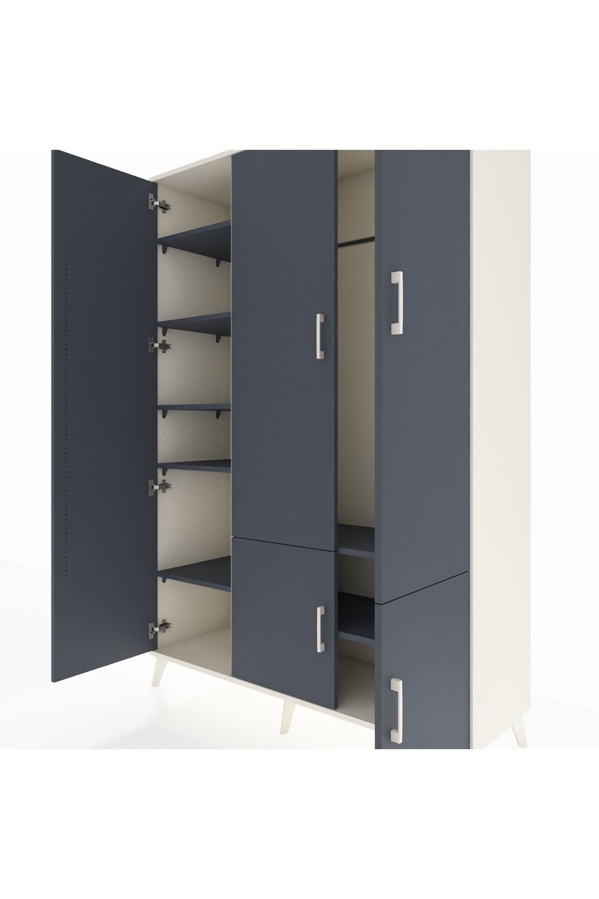 Hyperion Dolap 7 Raflı 5 Kapaklı Tek Askılı 132x44x195 Aytaşı-Antrasit/Antrasit