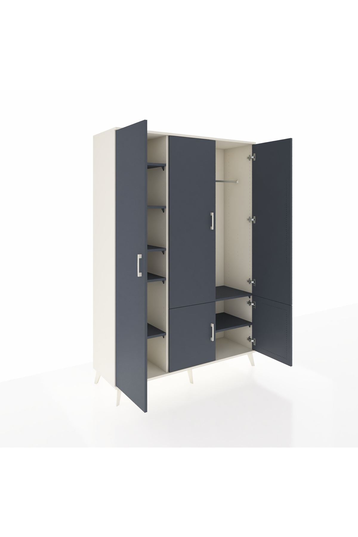 Hyperion Dolap 7 Raflı 5 Kapaklı Tek Askılı 132x44x195 Aytaşı-Antrasit/Antrasit