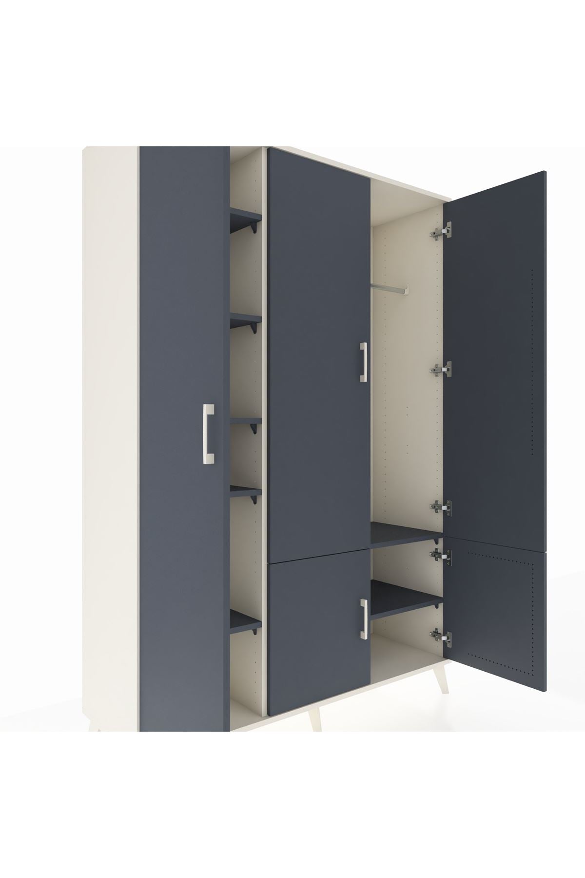 Hyperion Dolap 7 Raflı 5 Kapaklı Tek Askılı 132x44x195 Aytaşı-Antrasit/Antrasit