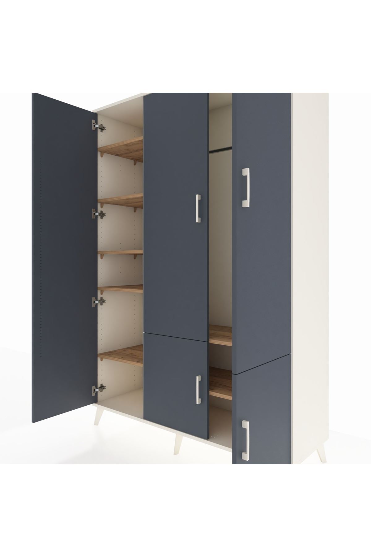 Hyperion Dolap 7 Raflı 5 Kapaklı Tek Askılı 132x44x195 Aytaşı-Antrasit/Çam