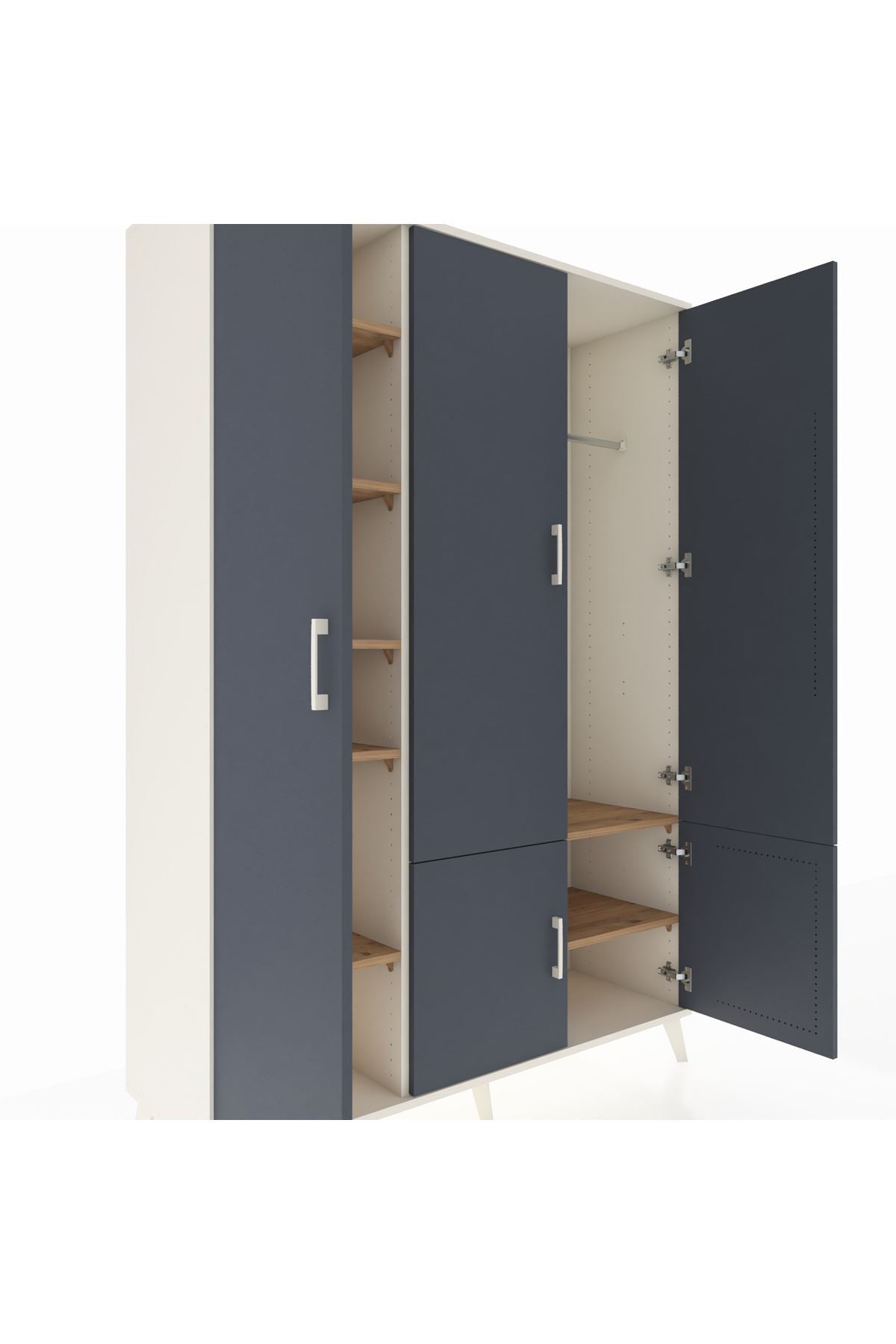 Hyperion Dolap 7 Raflı 5 Kapaklı Tek Askılı 132x44x195 Aytaşı-Antrasit/Çam