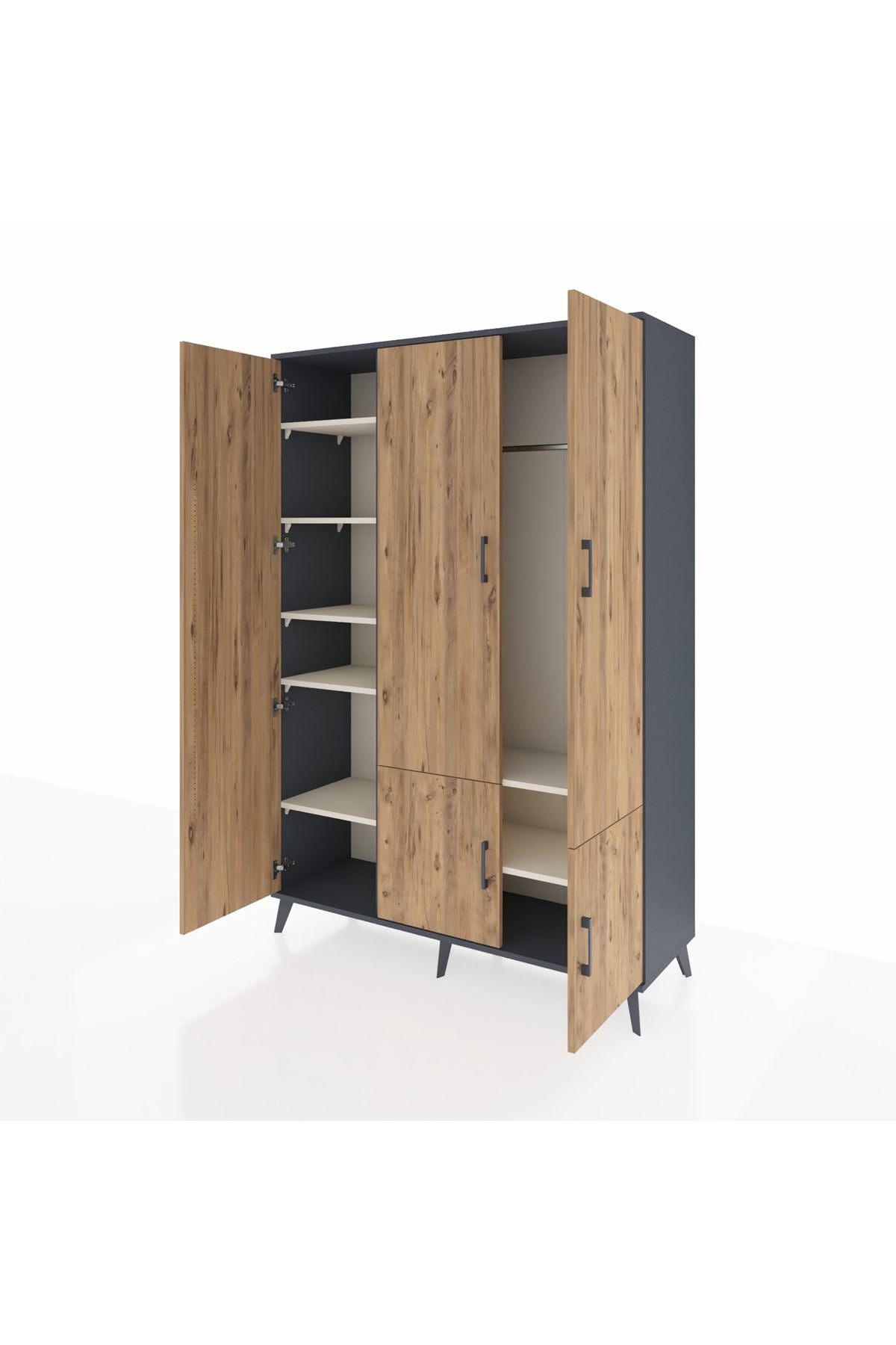 Hyperion Dolap 7 Raflı 5 Kapaklı Tek Askılı 132x44x195 Antrasit-Çam/Aytaşı