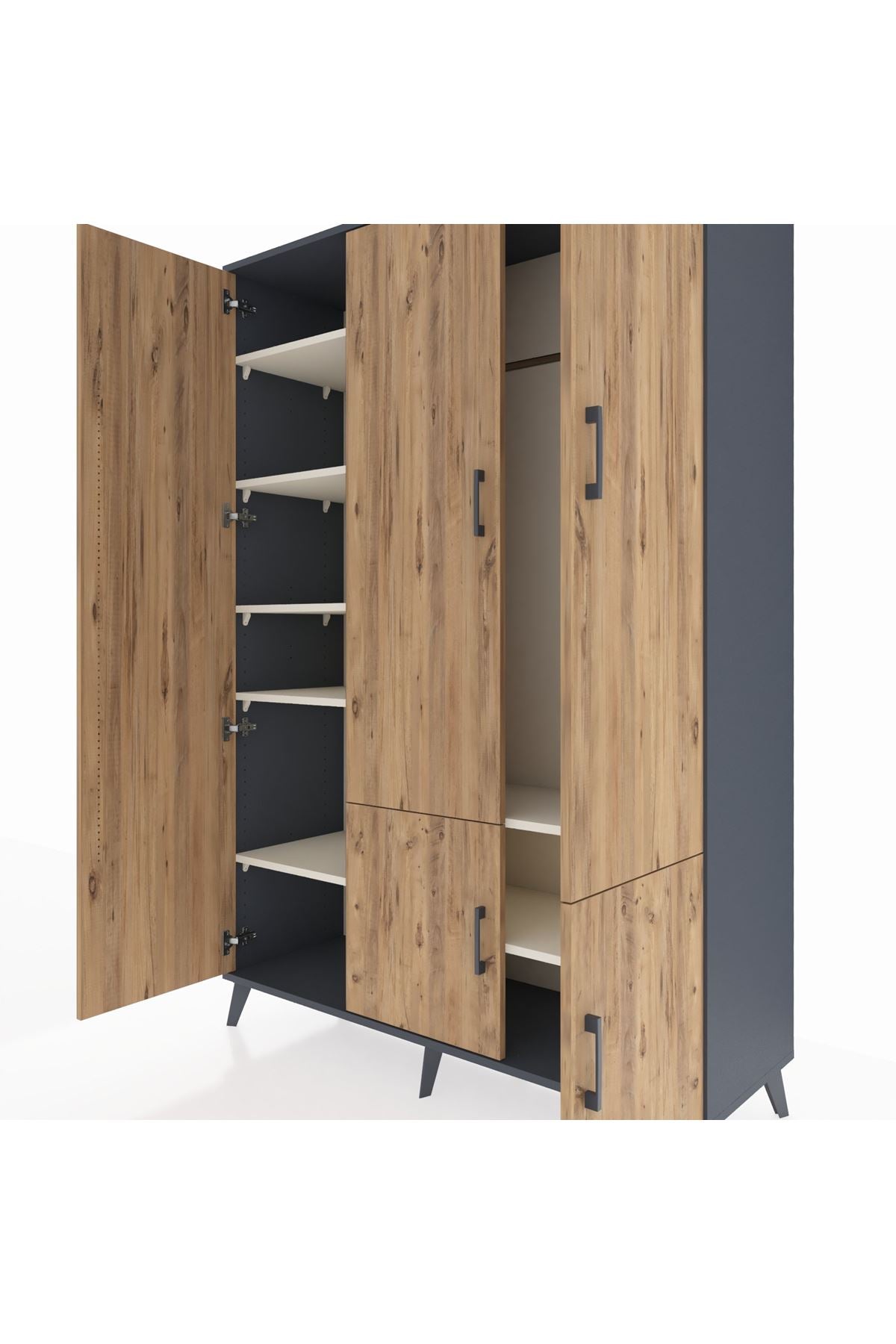 Hyperion Dolap 7 Raflı 5 Kapaklı Tek Askılı 132x44x195 Antrasit-Çam/Aytaşı