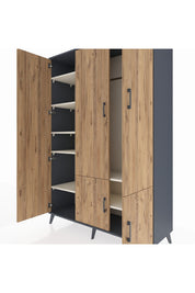 Hyperion Dolap 7 Raflı 5 Kapaklı Tek Askılı 132x44x195 Antrasit-Çam/Aytaşı