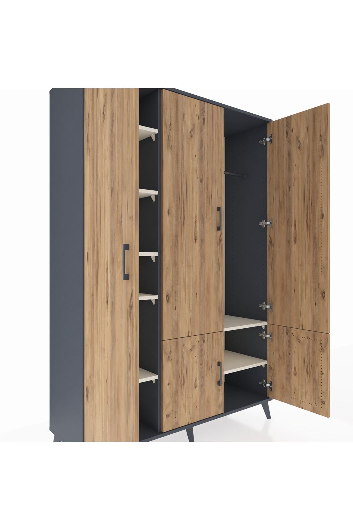 Hyperion Dolap 7 Raflı 5 Kapaklı Tek Askılı 132x44x195 Antrasit-Çam/Aytaşı