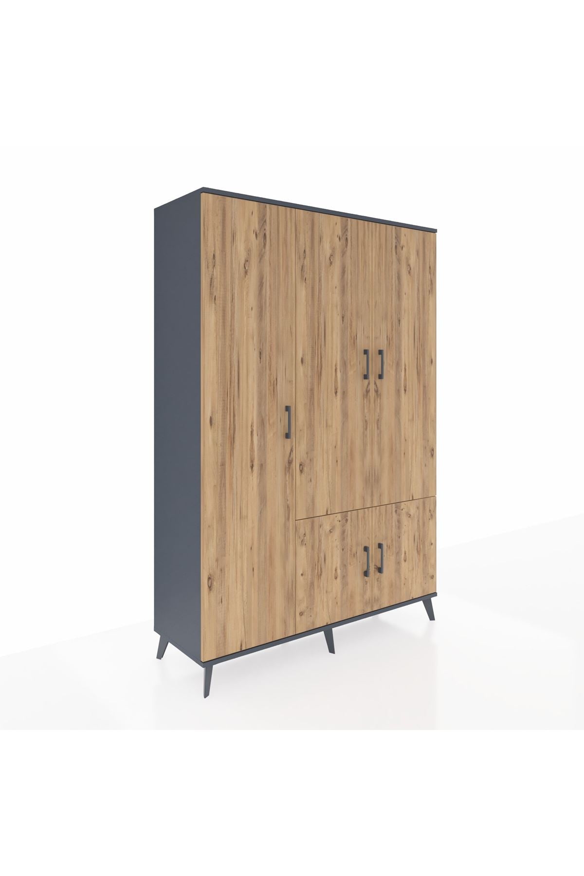 Hyperion Dolap 7 Raflı 5 Kapaklı Tek Askılı 132x44x195 Antrasit-Çam/Antrasit