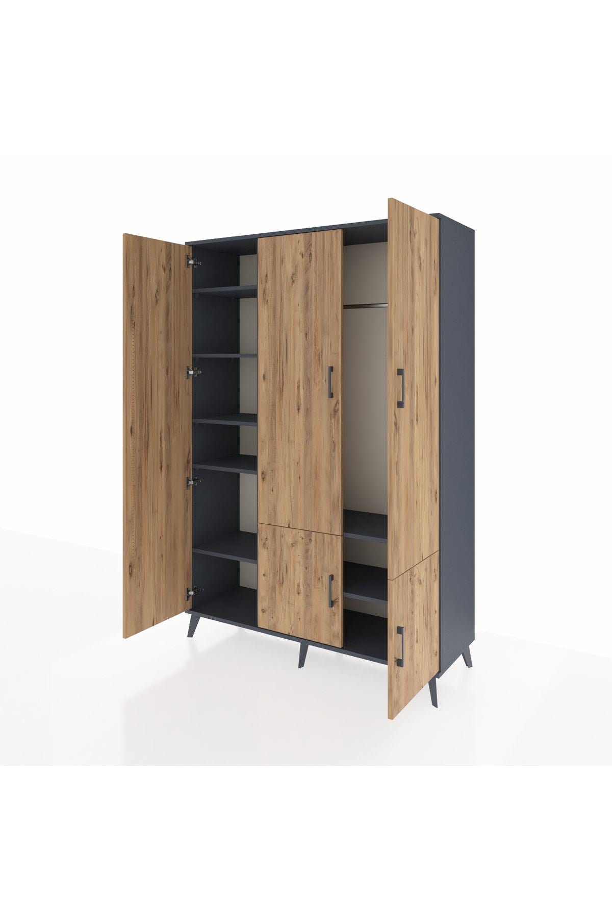 Hyperion Dolap 7 Raflı 5 Kapaklı Tek Askılı 132x44x195 Antrasit-Çam/Antrasit