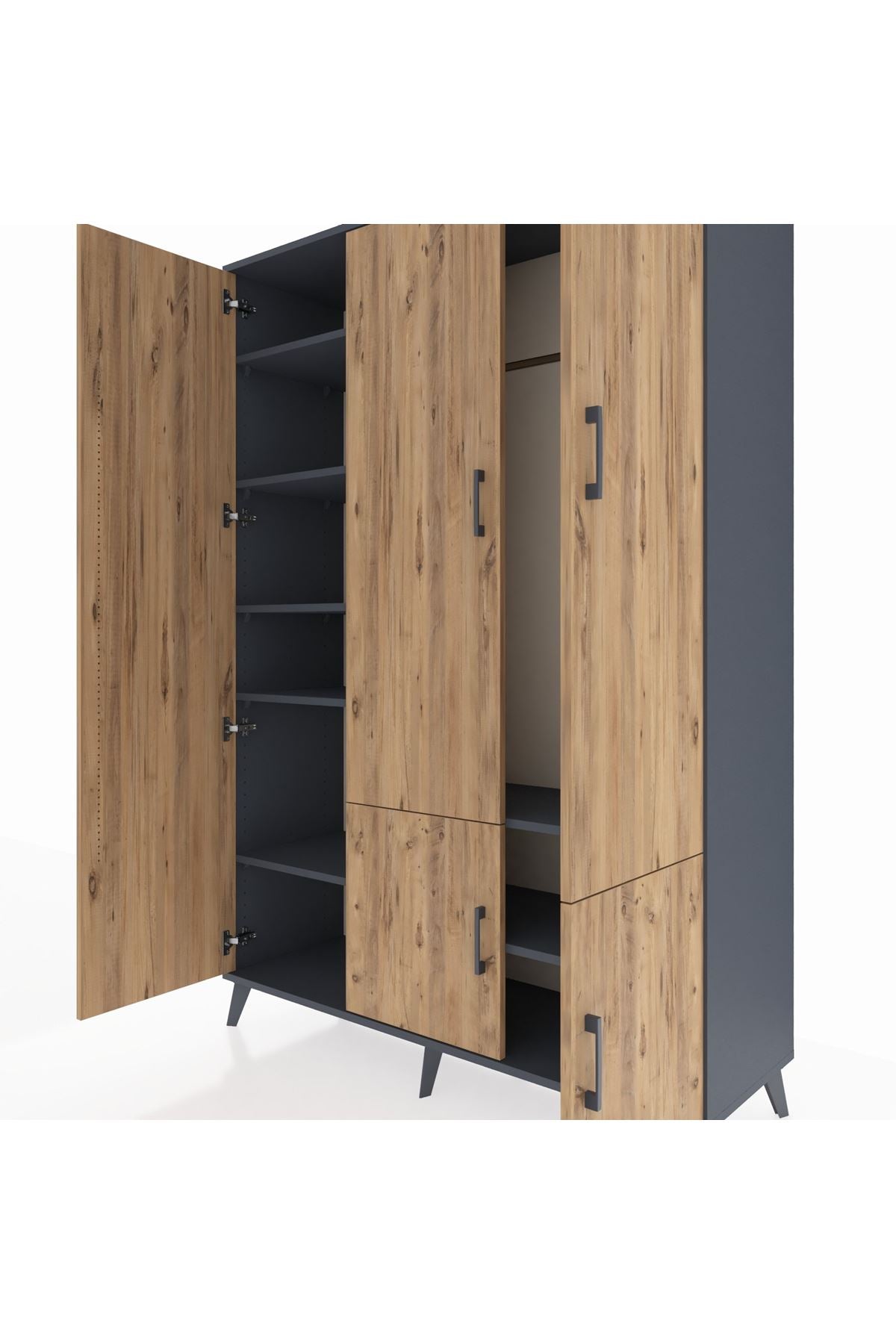 Hyperion Dolap 7 Raflı 5 Kapaklı Tek Askılı 132x44x195 Antrasit-Çam/Antrasit