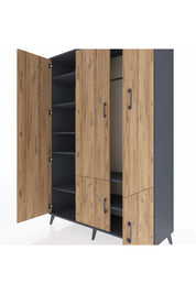 Hyperion Dolap 7 Raflı 5 Kapaklı Tek Askılı 132x44x195 Antrasit-Çam/Antrasit