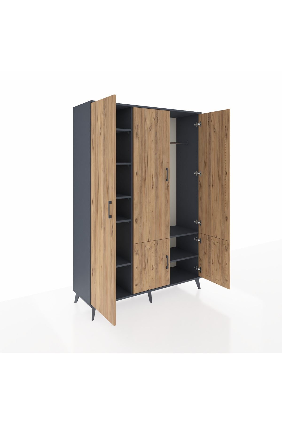 Hyperion Dolap 7 Raflı 5 Kapaklı Tek Askılı 132x44x195 Antrasit-Çam/Antrasit