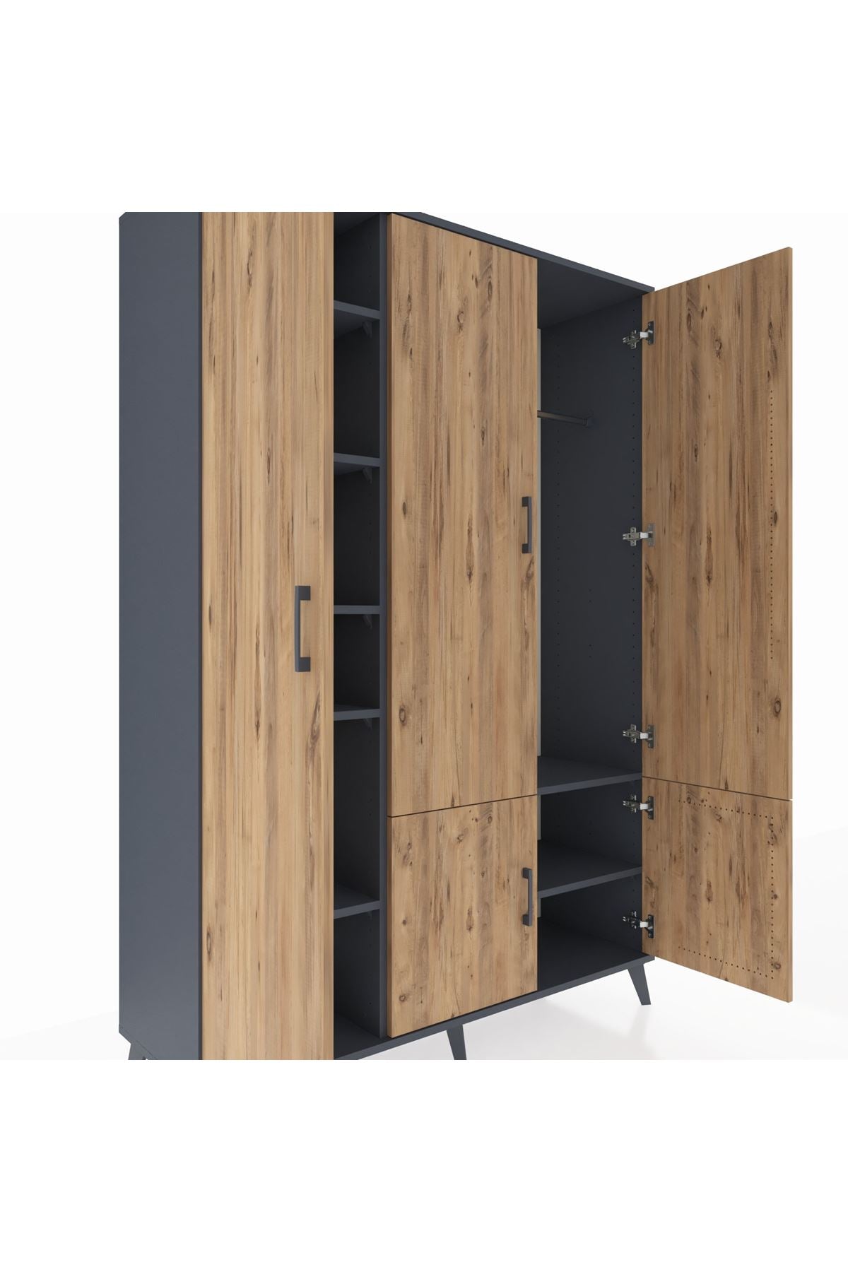 Hyperion Dolap 7 Raflı 5 Kapaklı Tek Askılı 132x44x195 Antrasit-Çam/Antrasit