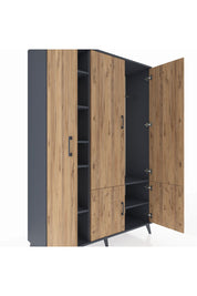 Hyperion Dolap 7 Raflı 5 Kapaklı Tek Askılı 132x44x195 Antrasit-Çam/Antrasit