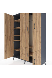 Hyperion Dolap 7 Raflı 5 Kapaklı Tek Askılı 132x44x195 Antrasit-Çam/Çam