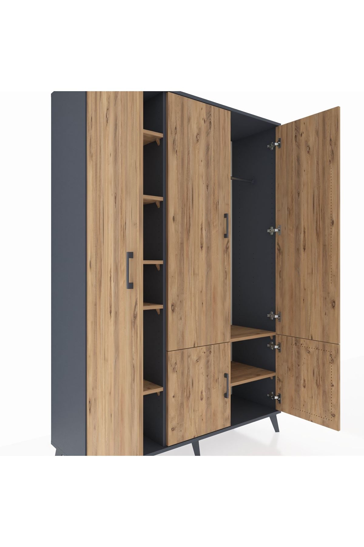 Hyperion Dolap 7 Raflı 5 Kapaklı Tek Askılı 132x44x195 Antrasit-Çam/Çam