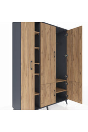 Hyperion Dolap 7 Raflı 5 Kapaklı Tek Askılı 132x44x195 Antrasit-Çam/Çam