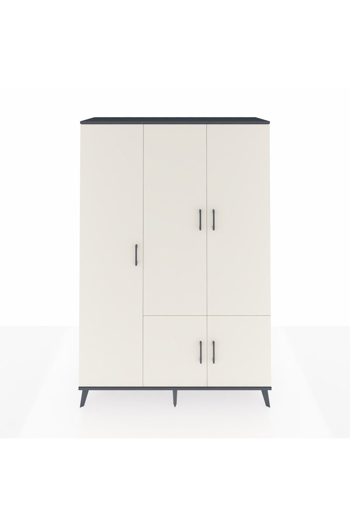 Hyperion Dolap 7 Raflı 5 Kapaklı Tek Askılı 132x44x195 Antrasit-Aytaşı/Aytaşı