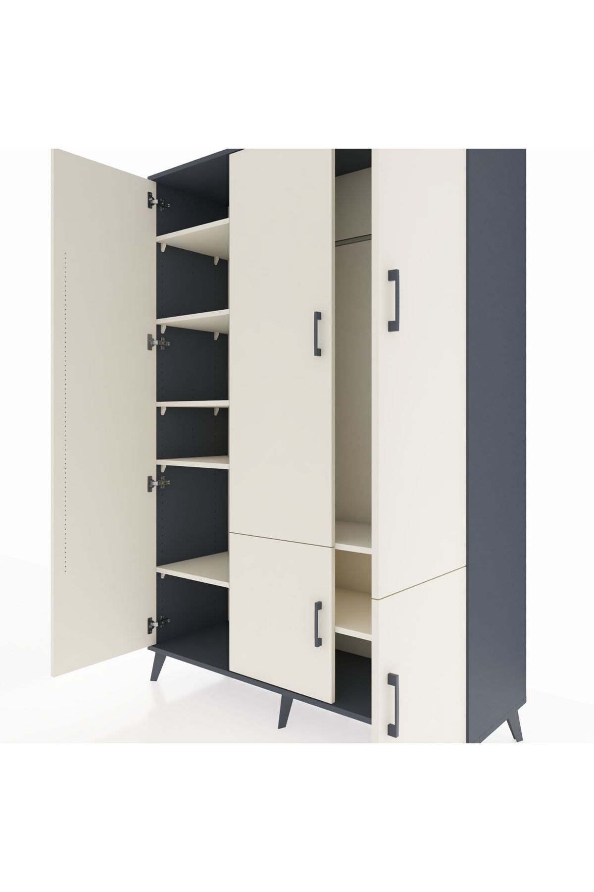 Hyperion Dolap 7 Raflı 5 Kapaklı Tek Askılı 132x44x195 Antrasit-Aytaşı/Aytaşı