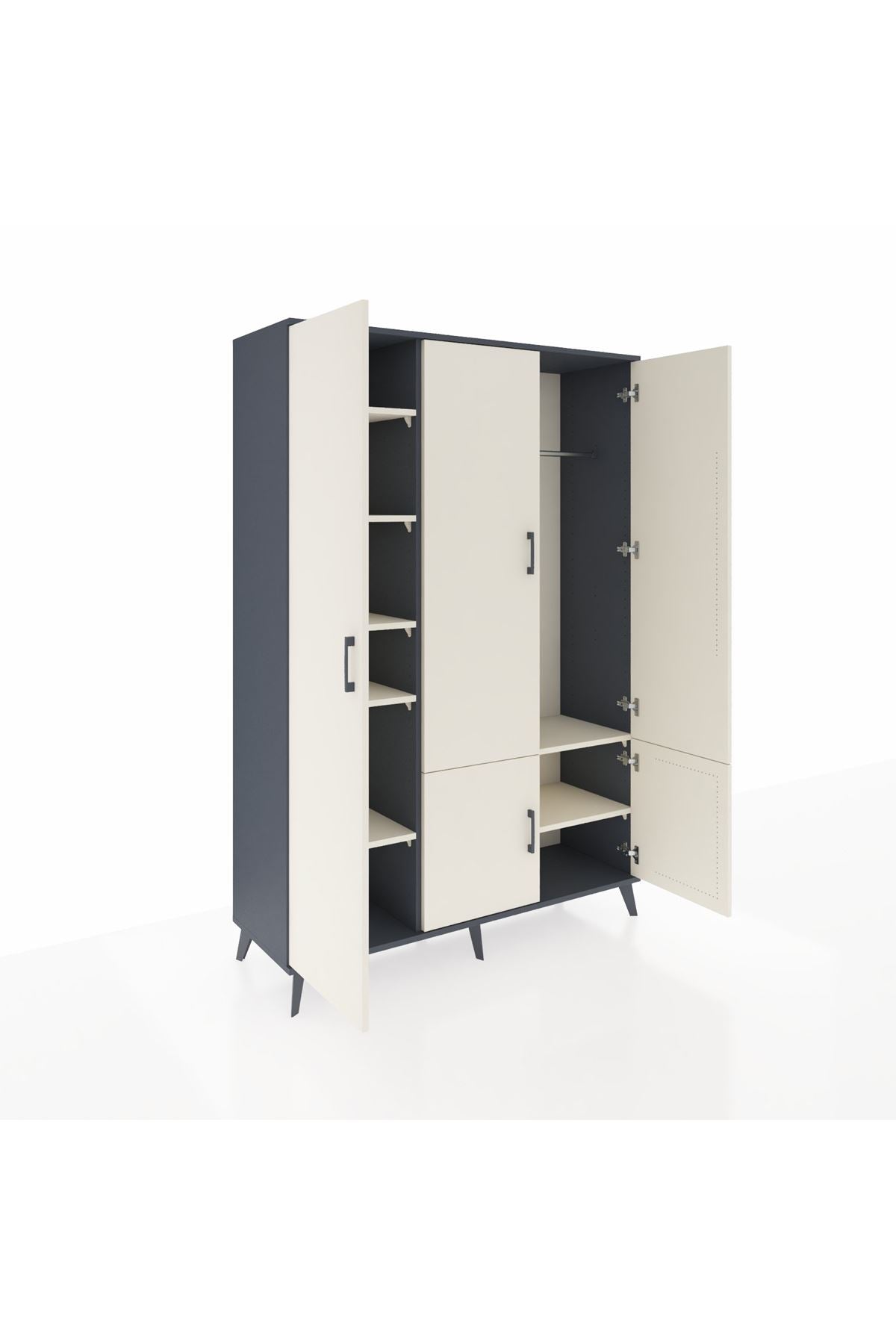 Hyperion Dolap 7 Raflı 5 Kapaklı Tek Askılı 132x44x195 Antrasit-Aytaşı/Aytaşı