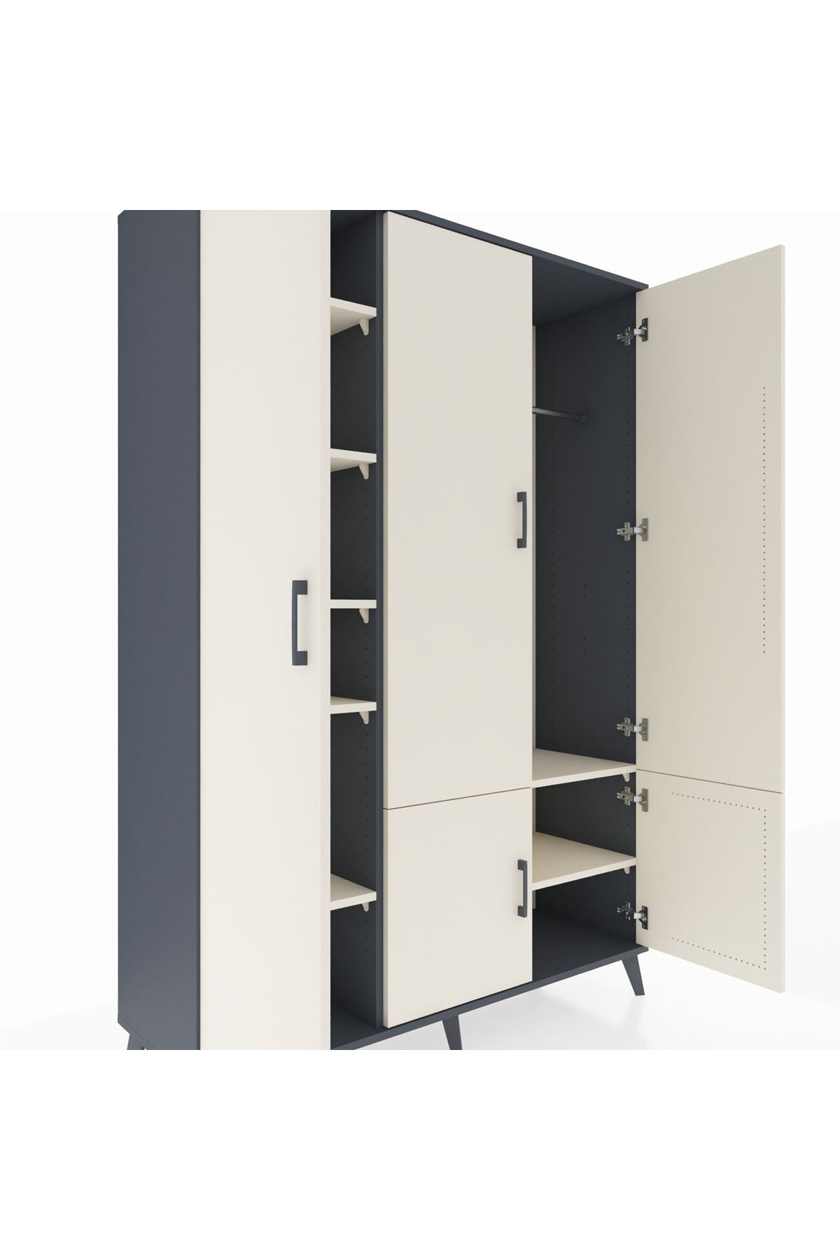 Hyperion Dolap 7 Raflı 5 Kapaklı Tek Askılı 132x44x195 Antrasit-Aytaşı/Aytaşı