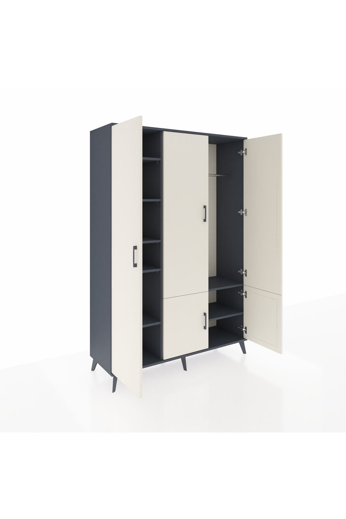 Hyperion Dolap 7 Raflı 5 Kapaklı Tek Askılı 132x44x195 Antrasit-Aytaşı/Antrasit