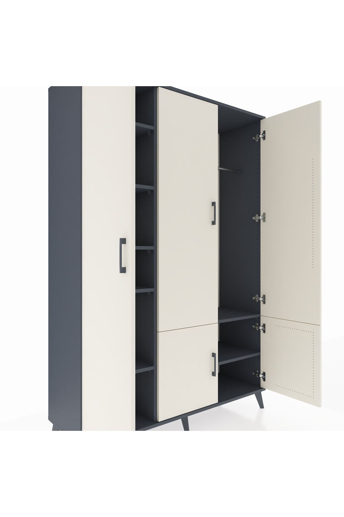 Hyperion Dolap 7 Raflı 5 Kapaklı Tek Askılı 132x44x195 Antrasit-Aytaşı/Antrasit