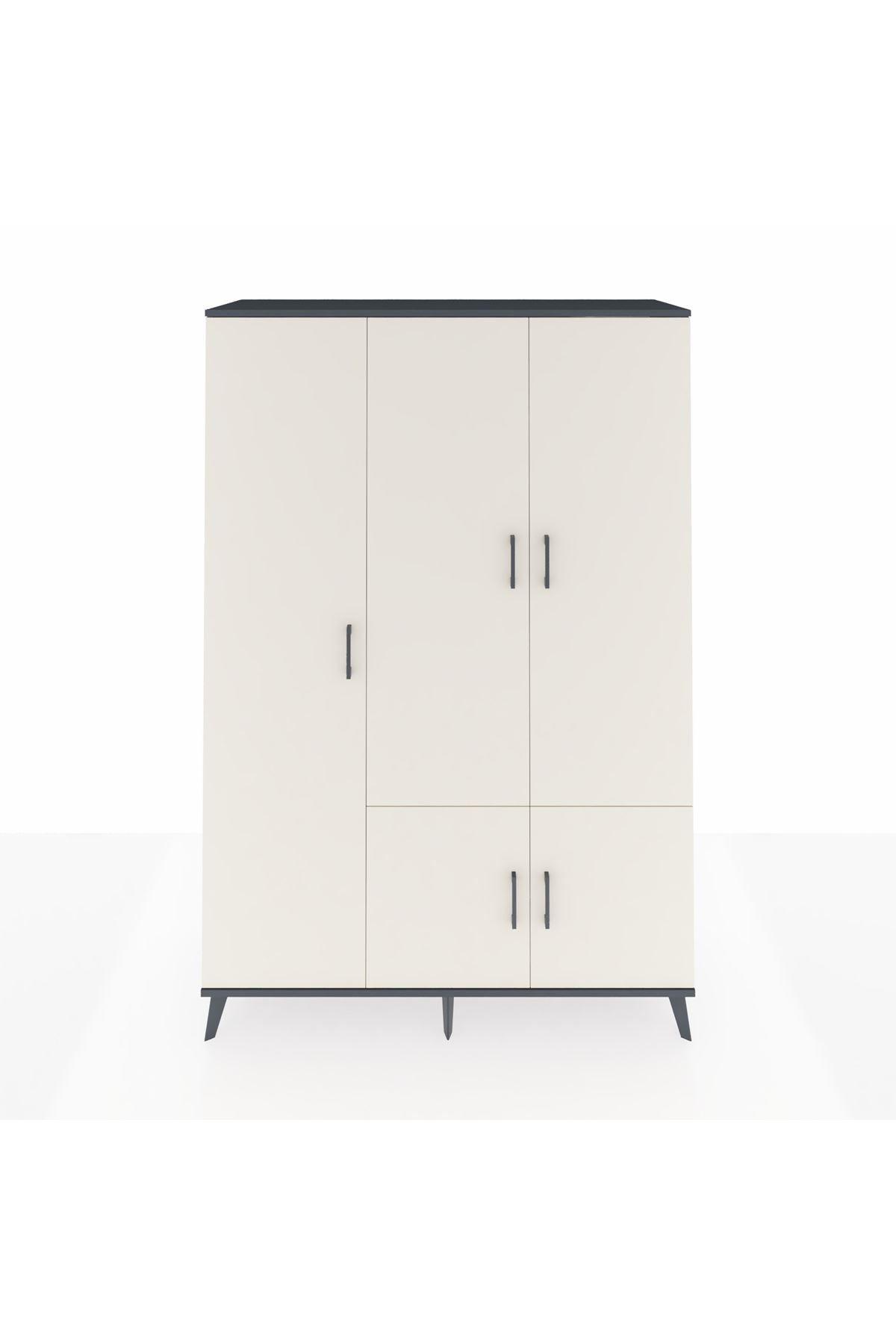 Hyperion Dolap 7 Raflı 5 Kapaklı Tek Askılı 132x44x195 Antrasit-Aytaşı/Çam