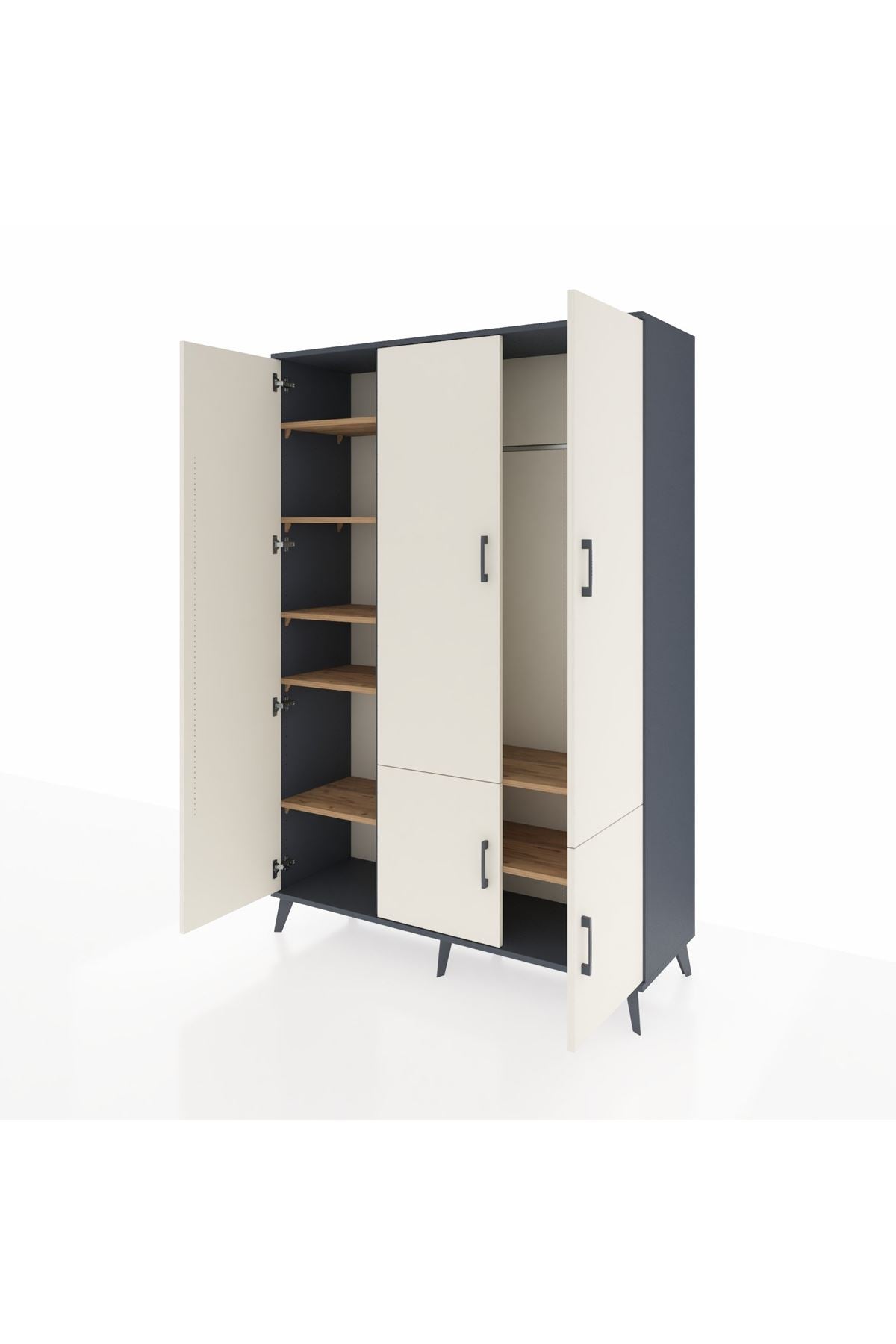 Hyperion Dolap 7 Raflı 5 Kapaklı Tek Askılı 132x44x195 Antrasit-Aytaşı/Çam