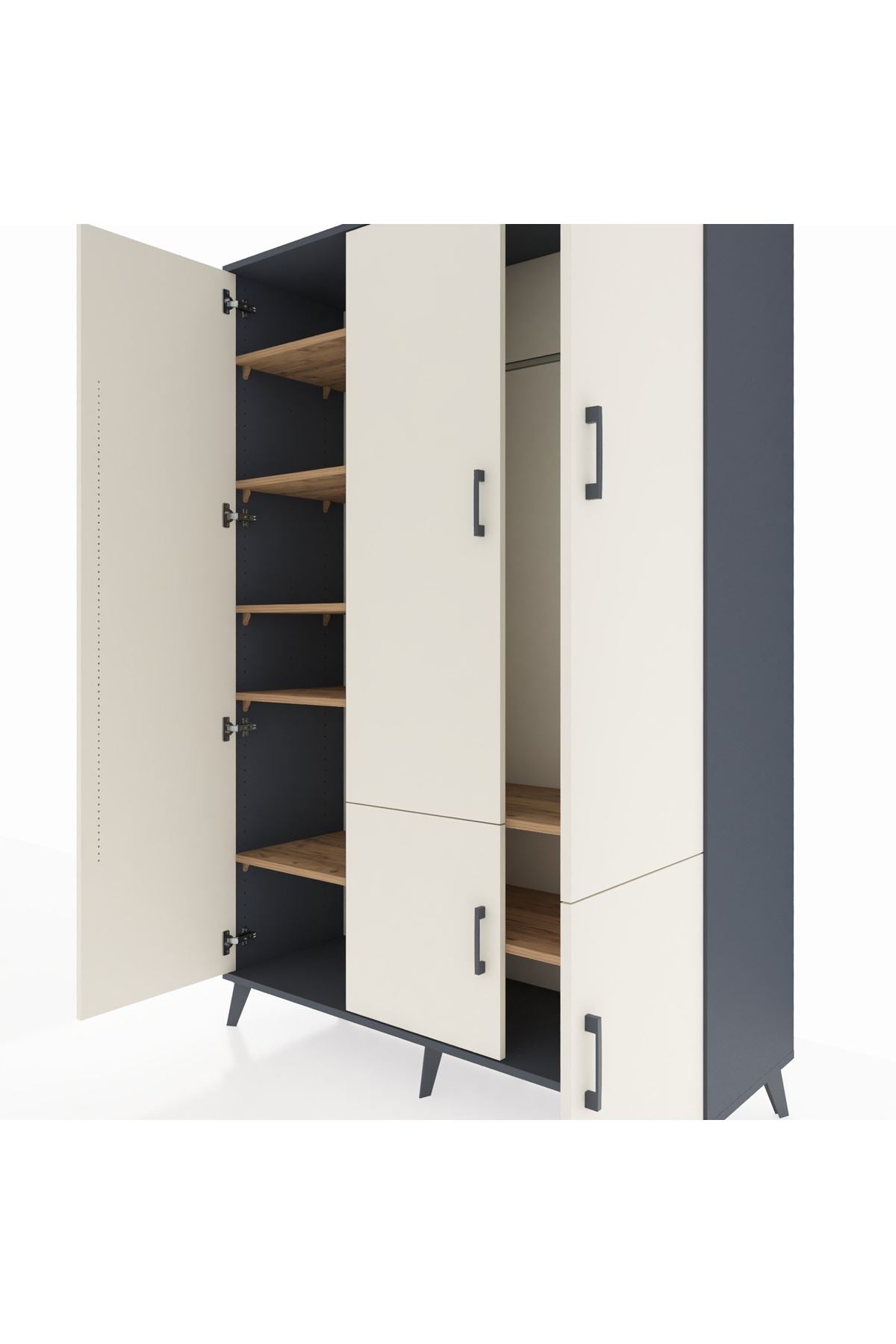 Hyperion Dolap 7 Raflı 5 Kapaklı Tek Askılı 132x44x195 Antrasit-Aytaşı/Çam