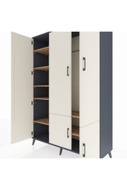 Hyperion Dolap 7 Raflı 5 Kapaklı Tek Askılı 132x44x195 Antrasit-Aytaşı/Çam