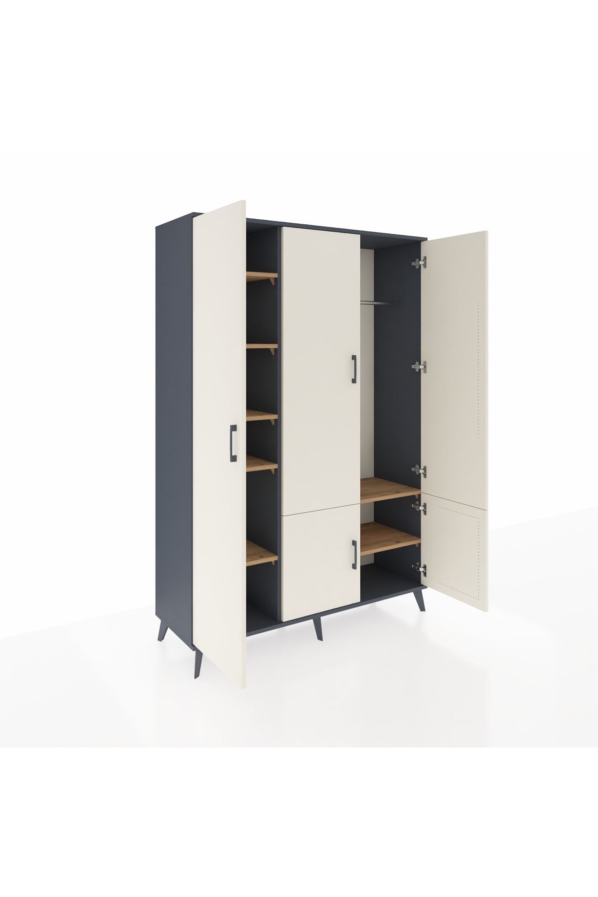 Hyperion Dolap 7 Raflı 5 Kapaklı Tek Askılı 132x44x195 Antrasit-Aytaşı/Çam