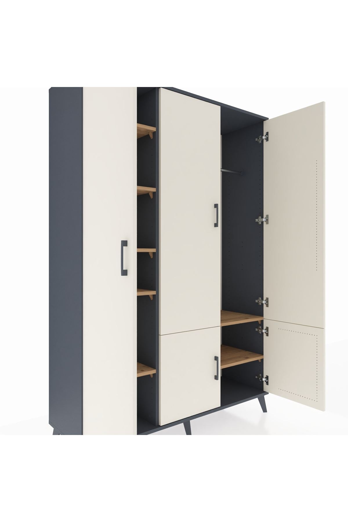 Hyperion Dolap 7 Raflı 5 Kapaklı Tek Askılı 132x44x195 Antrasit-Aytaşı/Çam