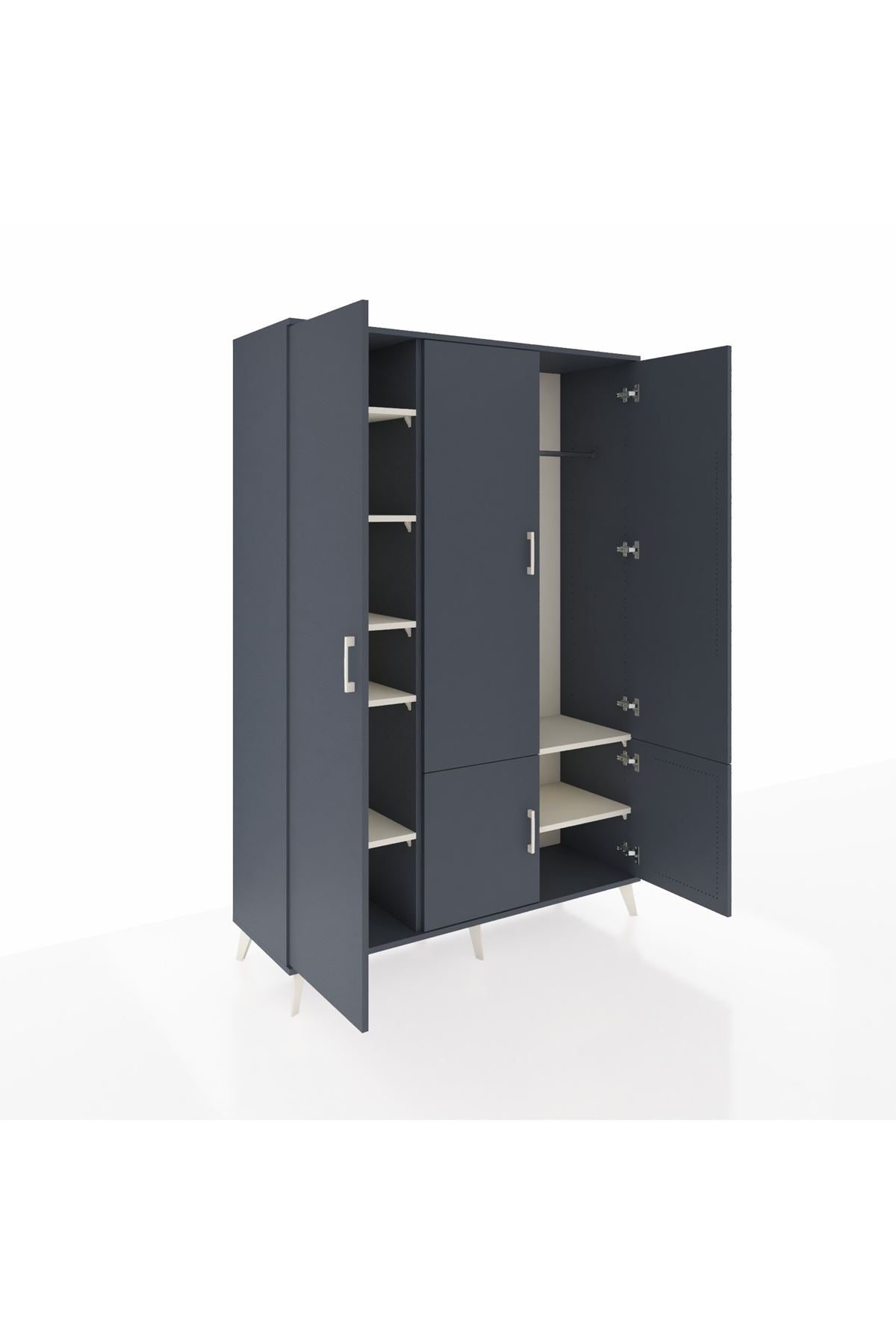 Hyperion Dolap 7 Raflı 5 Kapaklı Tek Askılı 132x44x195 Antrasit-Antrasit/Aytaşı