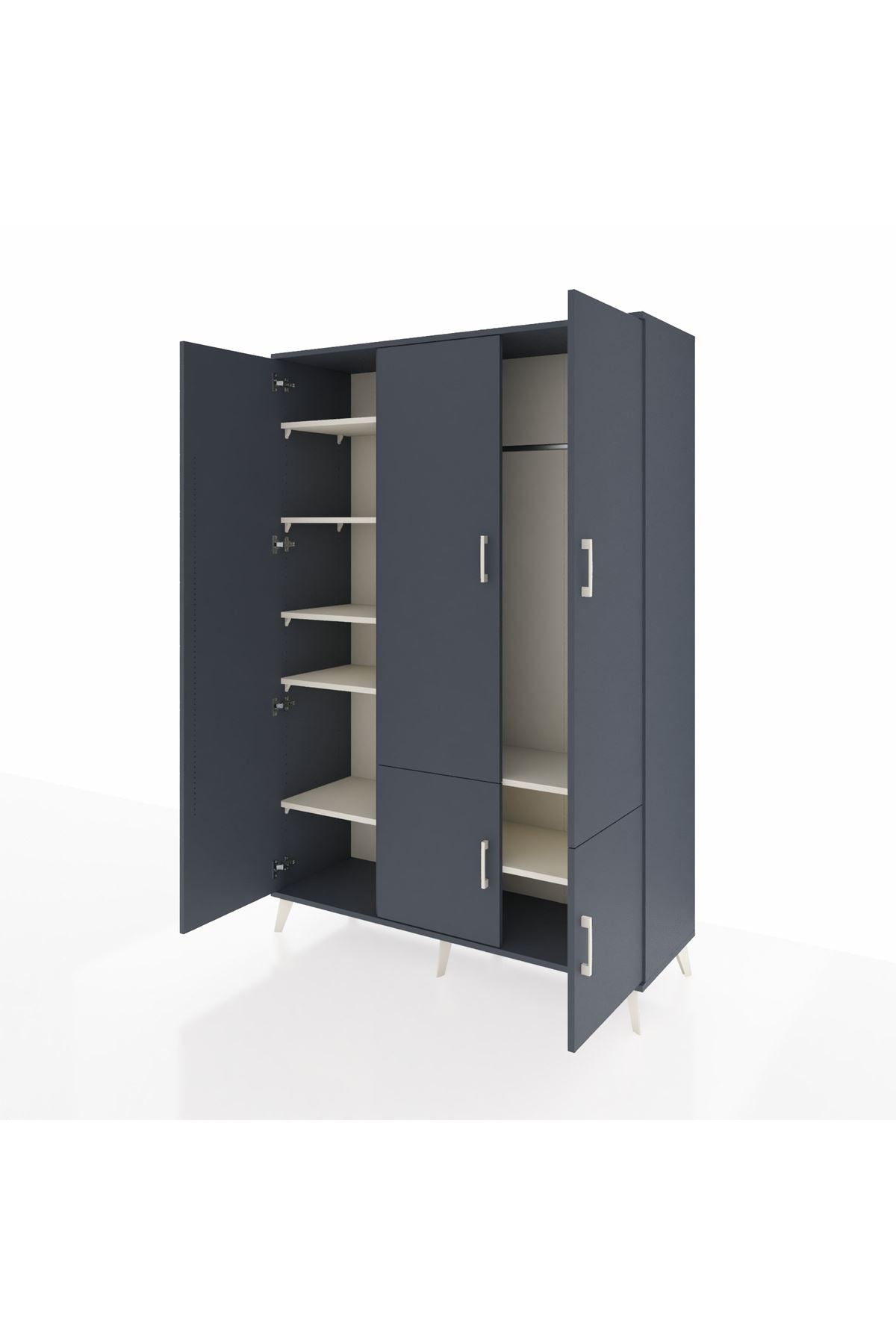 Hyperion Dolap 7 Raflı 5 Kapaklı Tek Askılı 132x44x195 Antrasit-Antrasit/Aytaşı