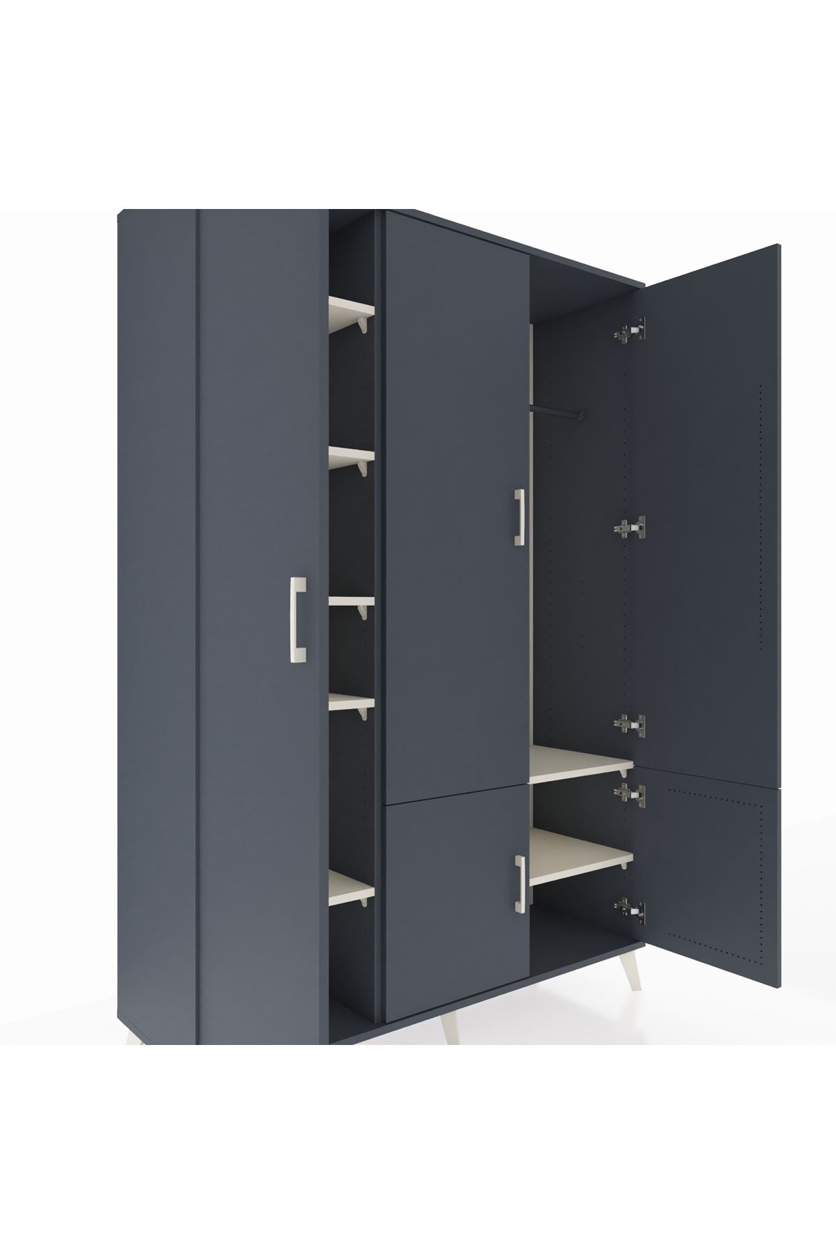 Hyperion Dolap 7 Raflı 5 Kapaklı Tek Askılı 132x44x195 Antrasit-Antrasit/Aytaşı