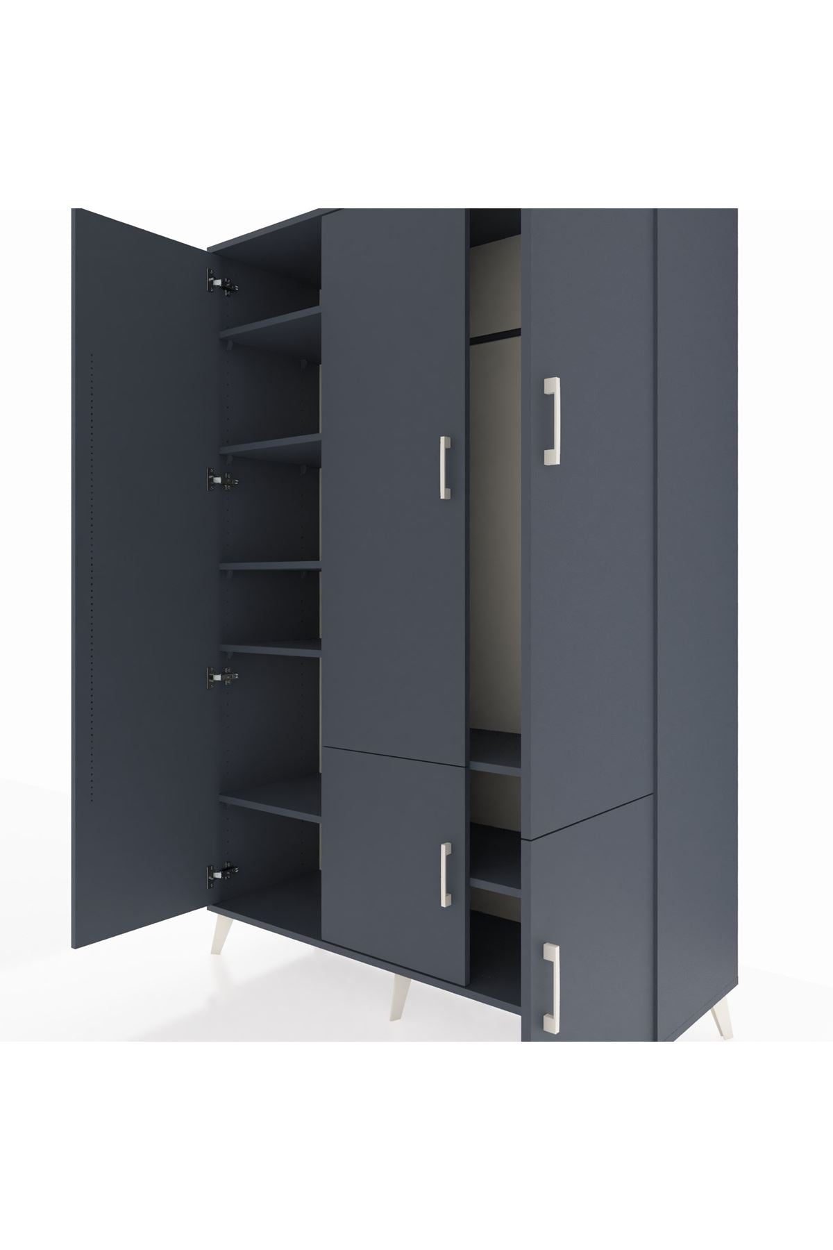 Hyperion Dolap 7 Raflı 5 Kapaklı Tek Askılı 132x44x195 Antrasit-Antrasit/Antrasit