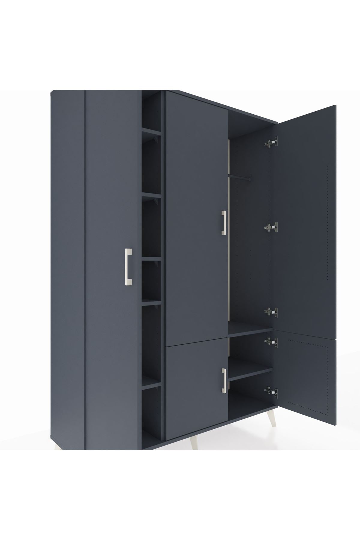 Hyperion Dolap 7 Raflı 5 Kapaklı Tek Askılı 132x44x195 Antrasit-Antrasit/Antrasit