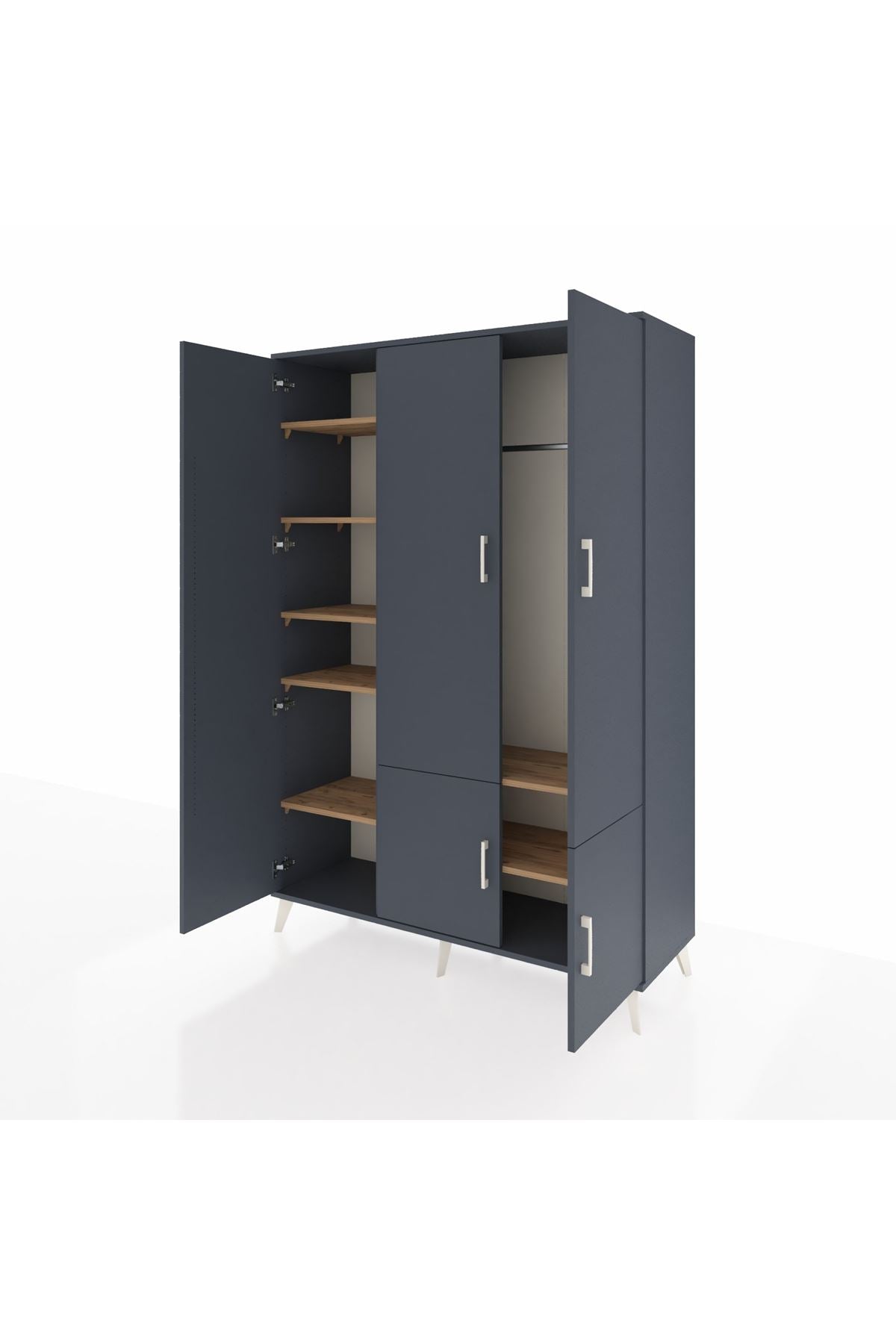 Hyperion Dolap 7 Raflı 5 Kapaklı Tek Askılı 132x44x195 Antrasit-Antrasit/Çam