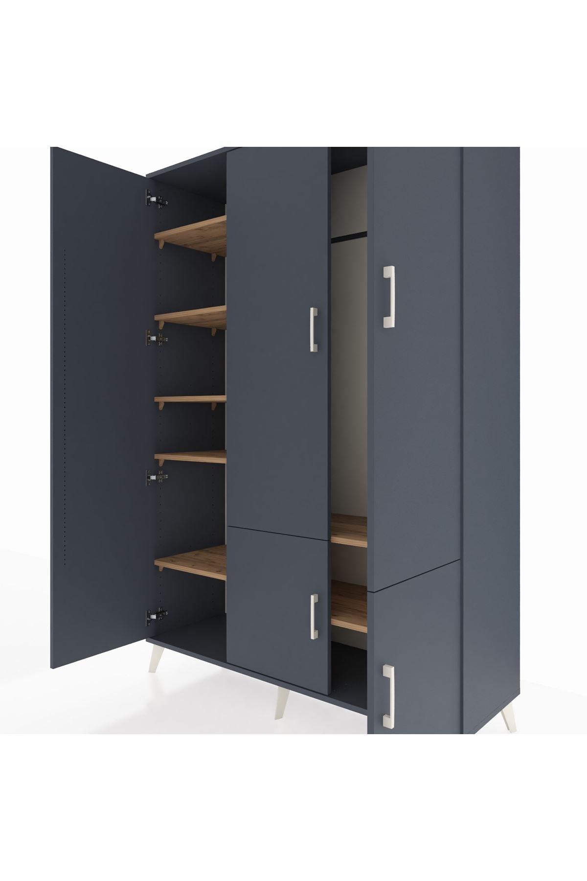 Hyperion Dolap 7 Raflı 5 Kapaklı Tek Askılı 132x44x195 Antrasit-Antrasit/Çam