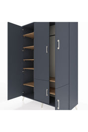 Hyperion Dolap 7 Raflı 5 Kapaklı Tek Askılı 132x44x195 Antrasit-Antrasit/Çam