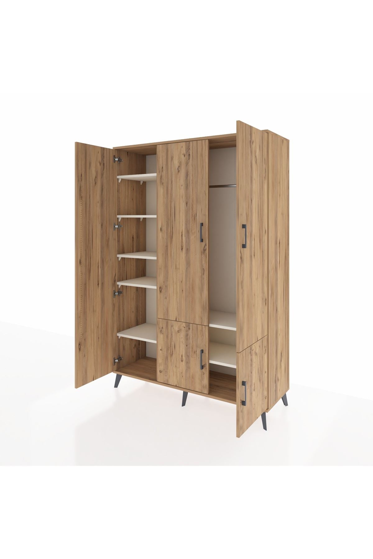 Hyperion Dolap 7 Raflı 5 Kapaklı Tek Askılı 132x44x195 Çam-Çam/Aytaşı