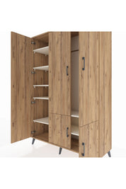 Hyperion Dolap 7 Raflı 5 Kapaklı Tek Askılı 132x44x195 Çam-Çam/Aytaşı