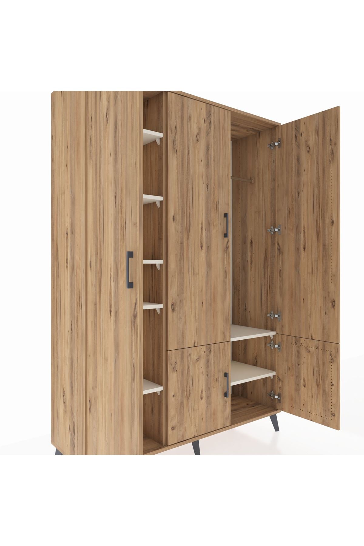 Hyperion Dolap 7 Raflı 5 Kapaklı Tek Askılı 132x44x195 Çam-Çam/Aytaşı