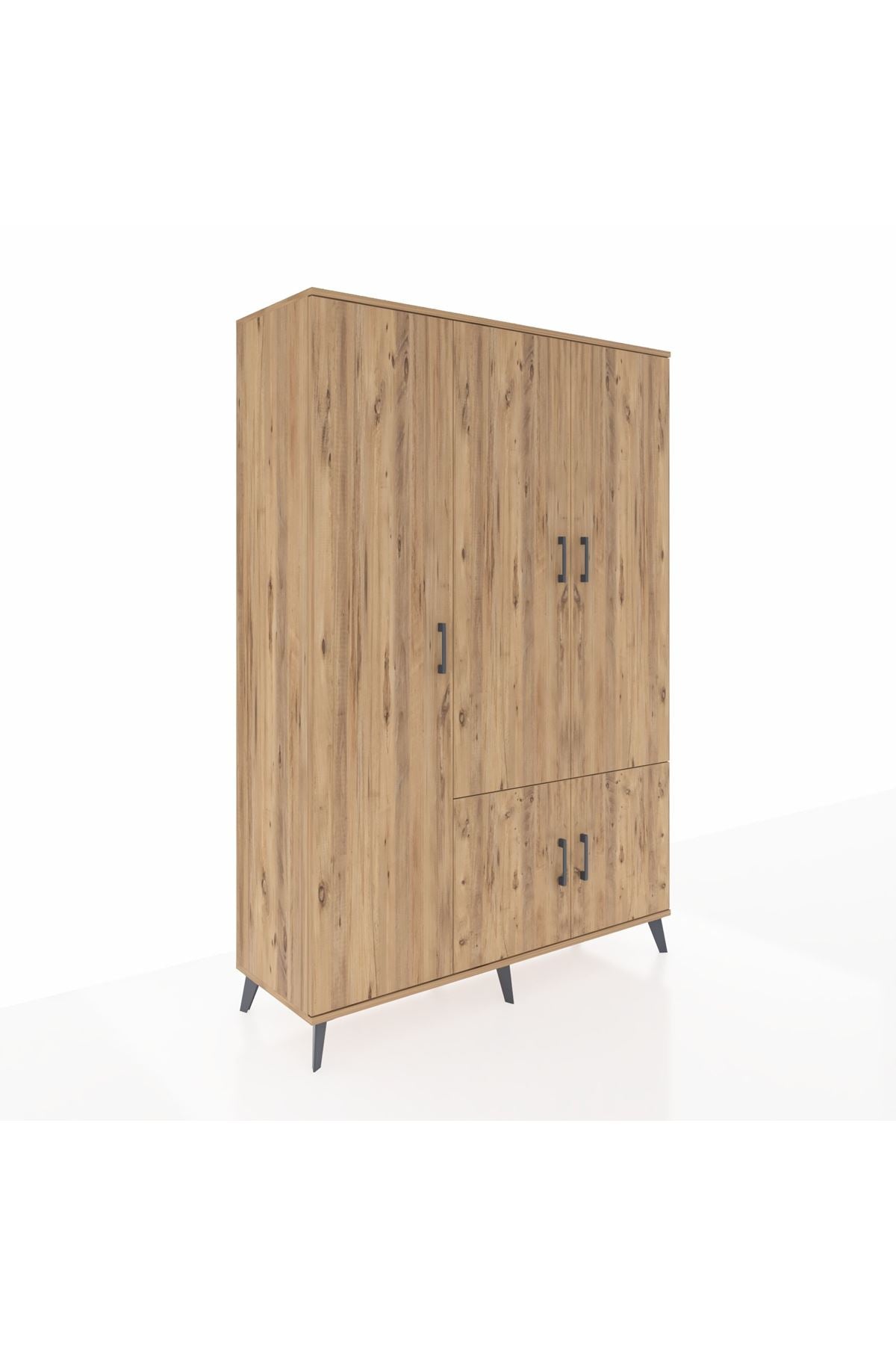 Hyperion Dolap 7 Raflı 5 Kapaklı Tek Askılı 132x44x195 Çam-Çam/Antrasit