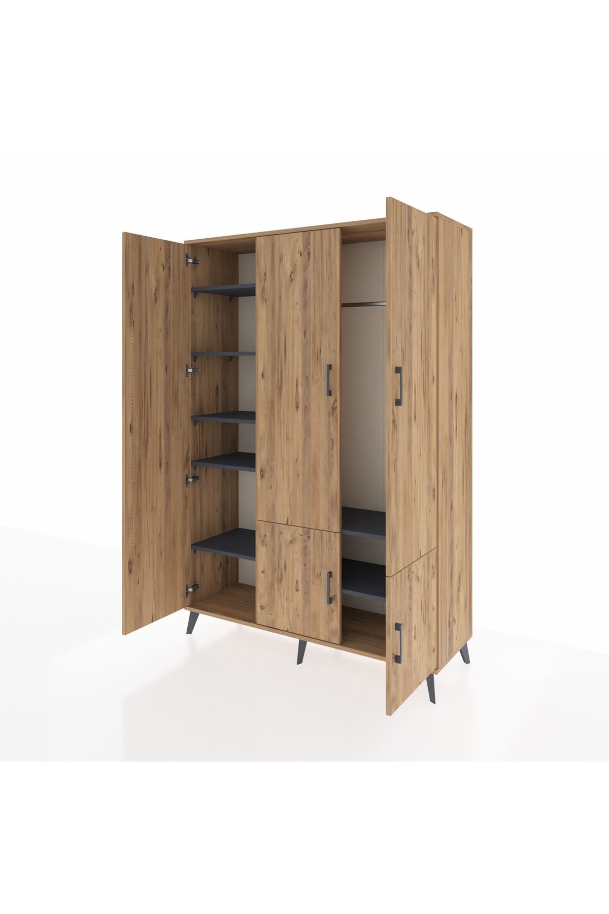 Hyperion Dolap 7 Raflı 5 Kapaklı Tek Askılı 132x44x195 Çam-Çam/Antrasit