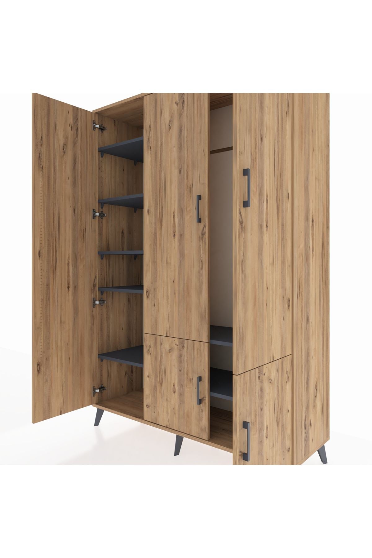 Hyperion Dolap 7 Raflı 5 Kapaklı Tek Askılı 132x44x195 Çam-Çam/Antrasit